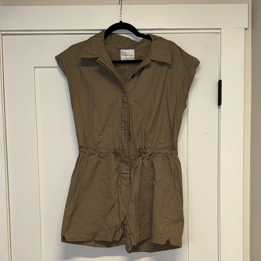 Celebrity Pink Beige Button-Up Romper